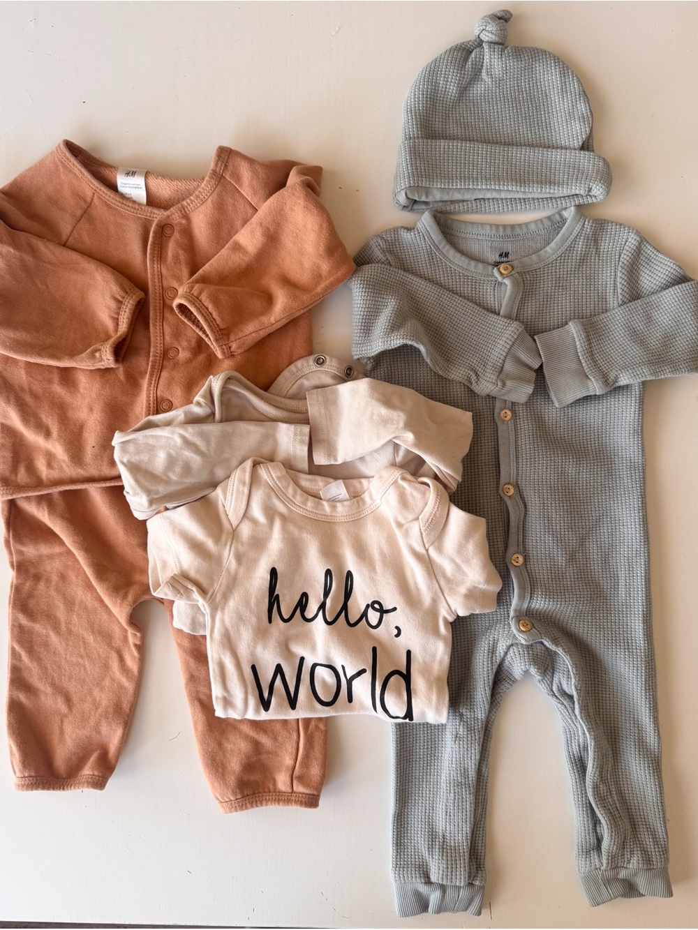 H&M Rust, Light Blue and Cream Baby One-Piece Set